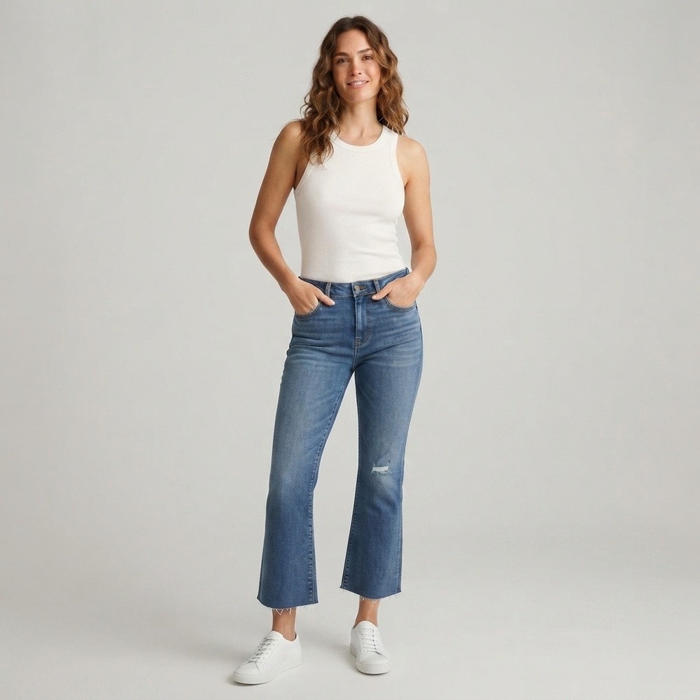 J.Crew Mid-Rise Flare Crop Jeans Raw Hem Blue Size 25